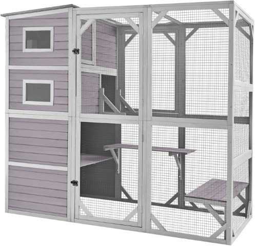 Aivituvin Large Cat Catio 4 Tiers Cat Enclosures House for Outdoor Indoor Cats with Weatherproof Roof, 3 Resting Rooms, 3 Platforms, 5 Windows 70