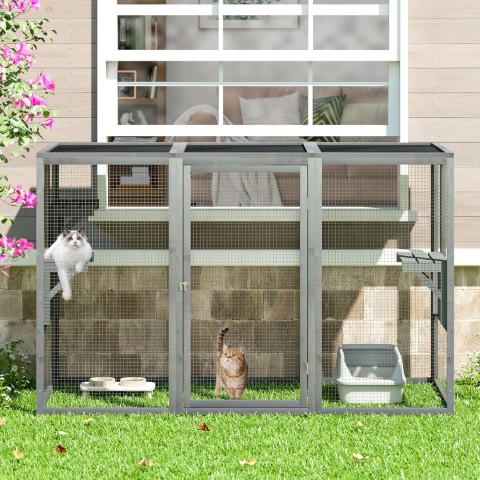 COZIVVOVV Catio Outdoor Cat Enclosure, Large 71 Catio Window, Heavy Duty Steel Mesh Cat Patio with Lockable Door, Large Catios for Balcony, Grey