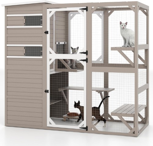 PetsCosset Catio Outdoor Cat Enclosures 4 Story Large Cat's House for Indoor Outdoor Window Catio Wooden Outside Kitty Patio with Resting Room