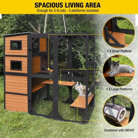 Aivituvin Large Cat Catio 4 Tiers Cat Enclosures House for Outdoor Indoor Cats with Weatherproof Roof, 3 Resting Rooms, 3 Platforms, 5 Windows 70 inch
