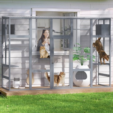 COZIWOW 104" Wooden Catio With Window Access and Sloped Waterproof Cover