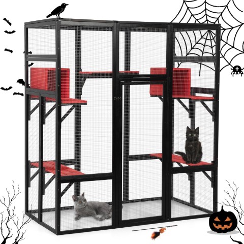 COZIWOW 70Inches Large Spacious Wooden Catio Outdoor Cat Enclosure with Perches and Condos, Cat Cage Indoor with Waterproof Roof, 7 Platforms & 2 Resting Box, UV Resistant (Gothic)