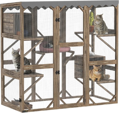 PawHut Catio Outdoor Cat Enclosure With Window Access, 5 Platforms, and 2 Resting Boxes