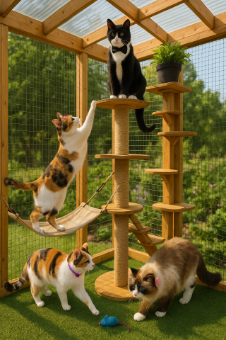 Outdoor_Cat_Enclosure_With_Playing_Cats_Prevents_Feline_Obesity_By_Promoting_Physical_Exercise