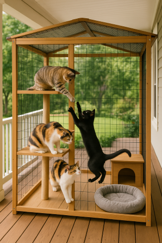 Outdoor_Cat_Enclosure_With_Playing_Cats_Prevents_Feline_Obesity_By_Promoting_Physical_Exercise